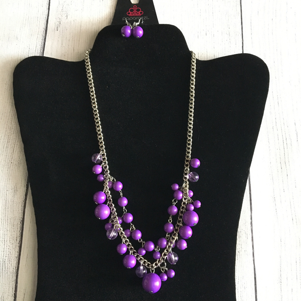 Purple Beaded Necklace and Earring Set